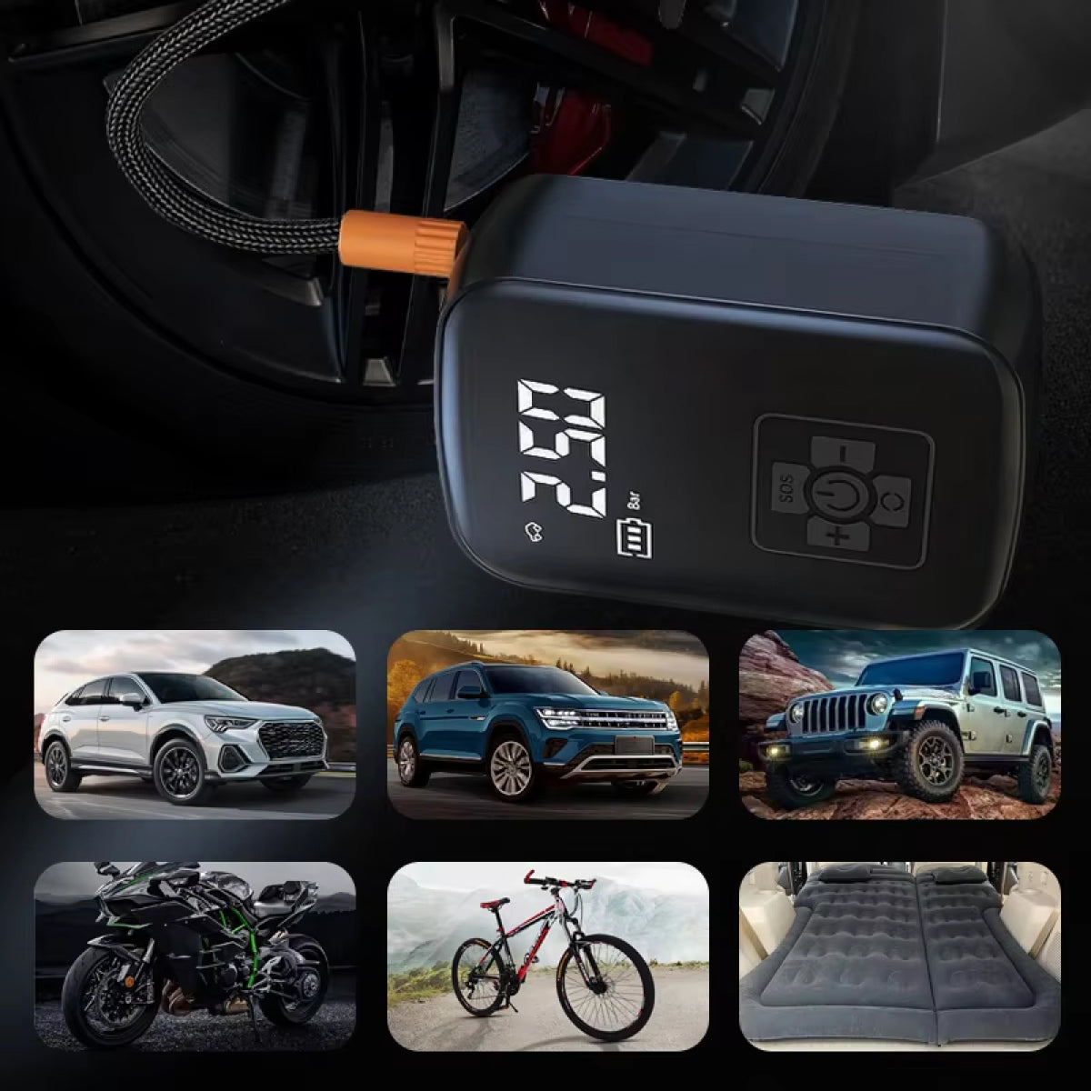 BlitzoPum Portable Dual-Pump Tyre Inflator for Cars and Bikes UK