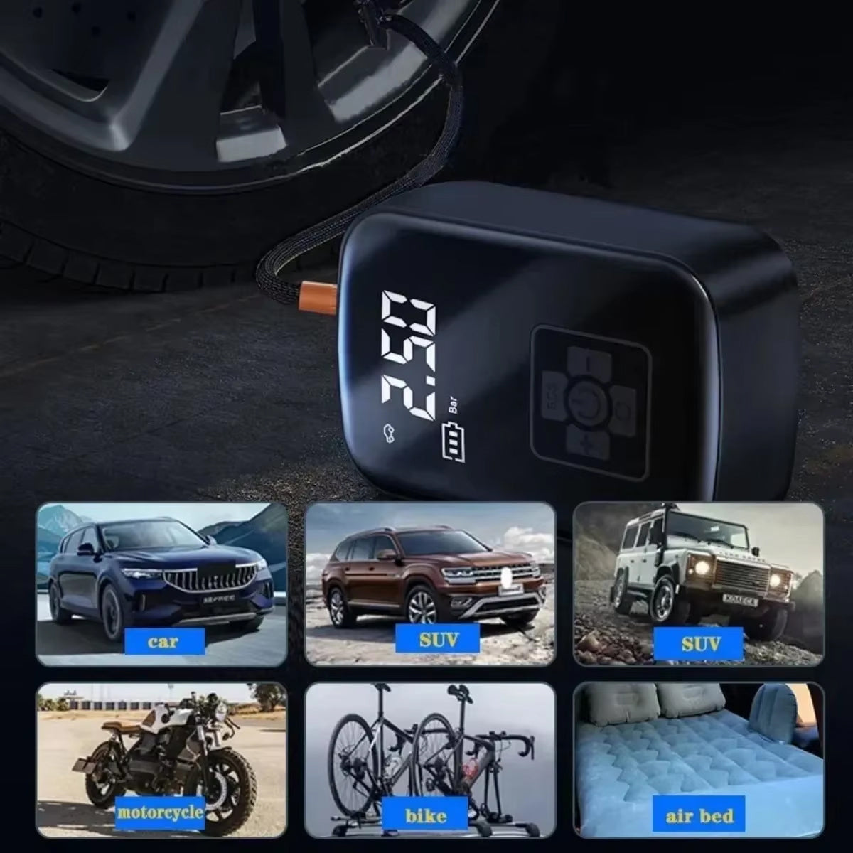BlitzoPum Portable Dual-Pump Tyre Inflator for Cars and Bikes UK
