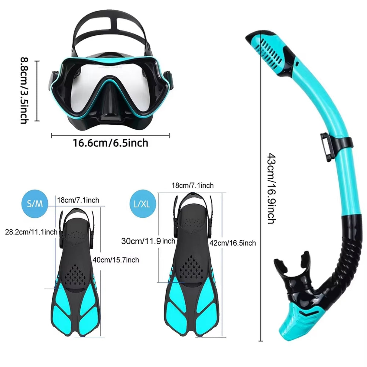 DeepBrez Snorkel Set with 180° Panoramic Mask and Adjustable Fins