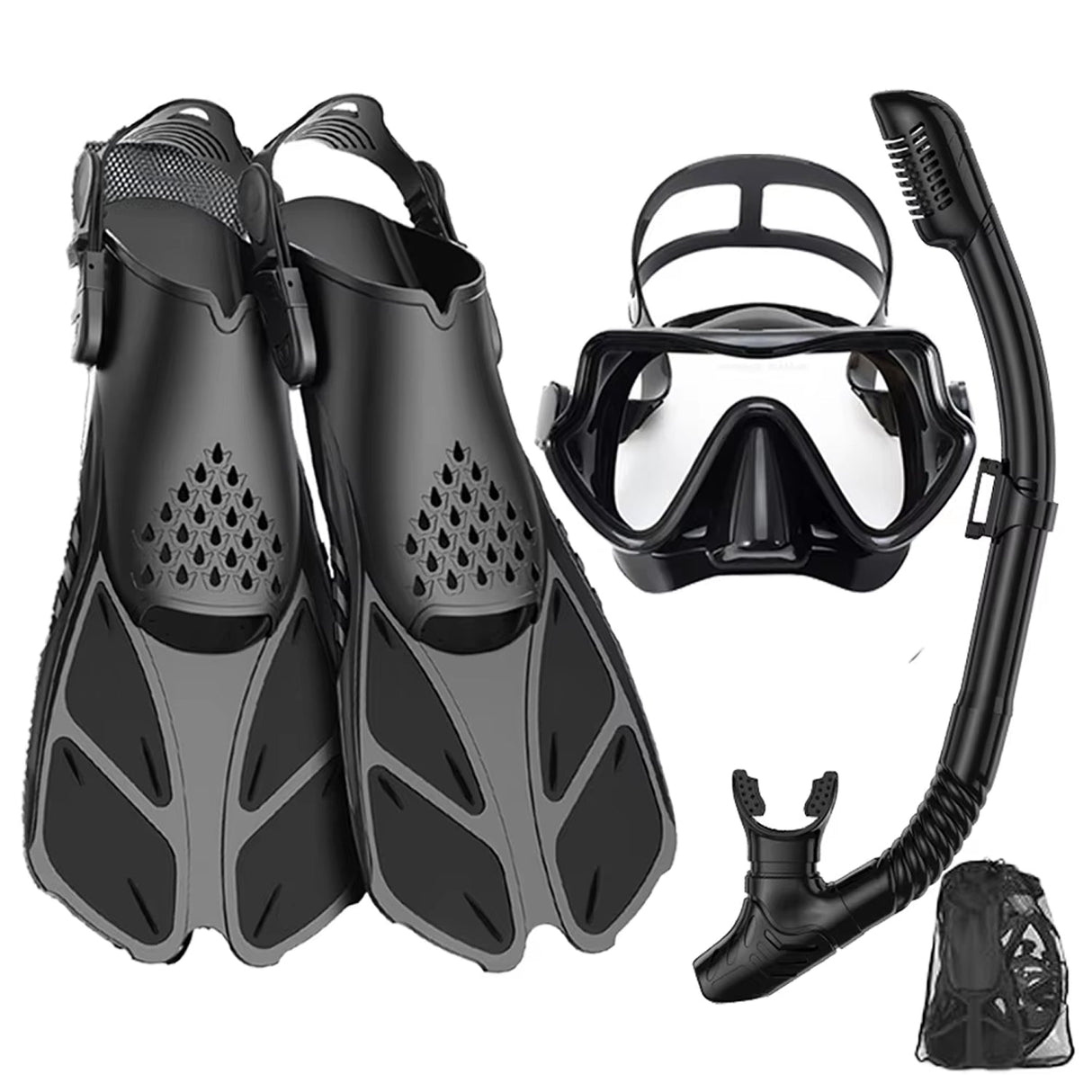 DeepBrez Snorkel Set with 180° Panoramic Mask and Adjustable Fins