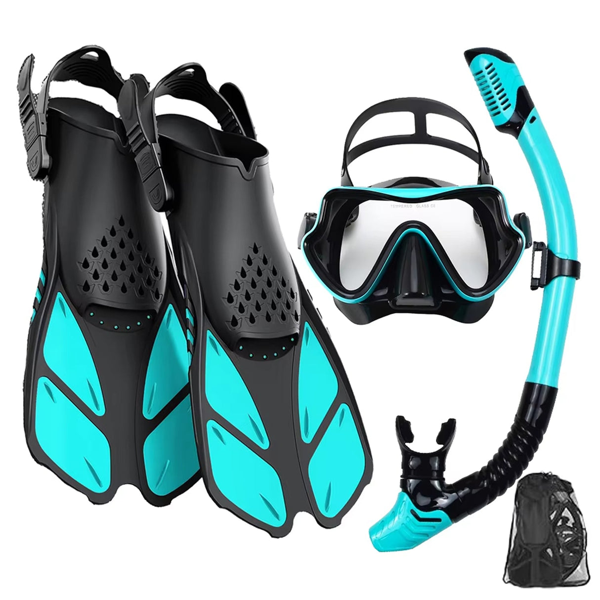 DeepBrez Snorkel Set with 180° Panoramic Mask and Adjustable Fins