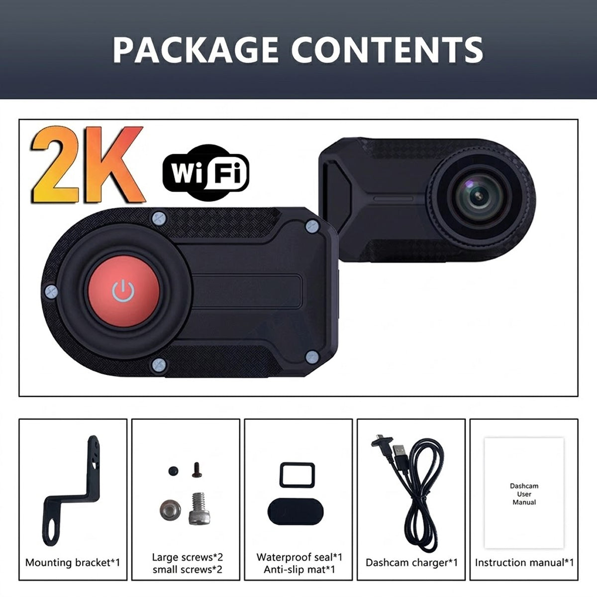 GearShoto 2K QHD Waterproof Motorcycle Dash Cam with WiFi