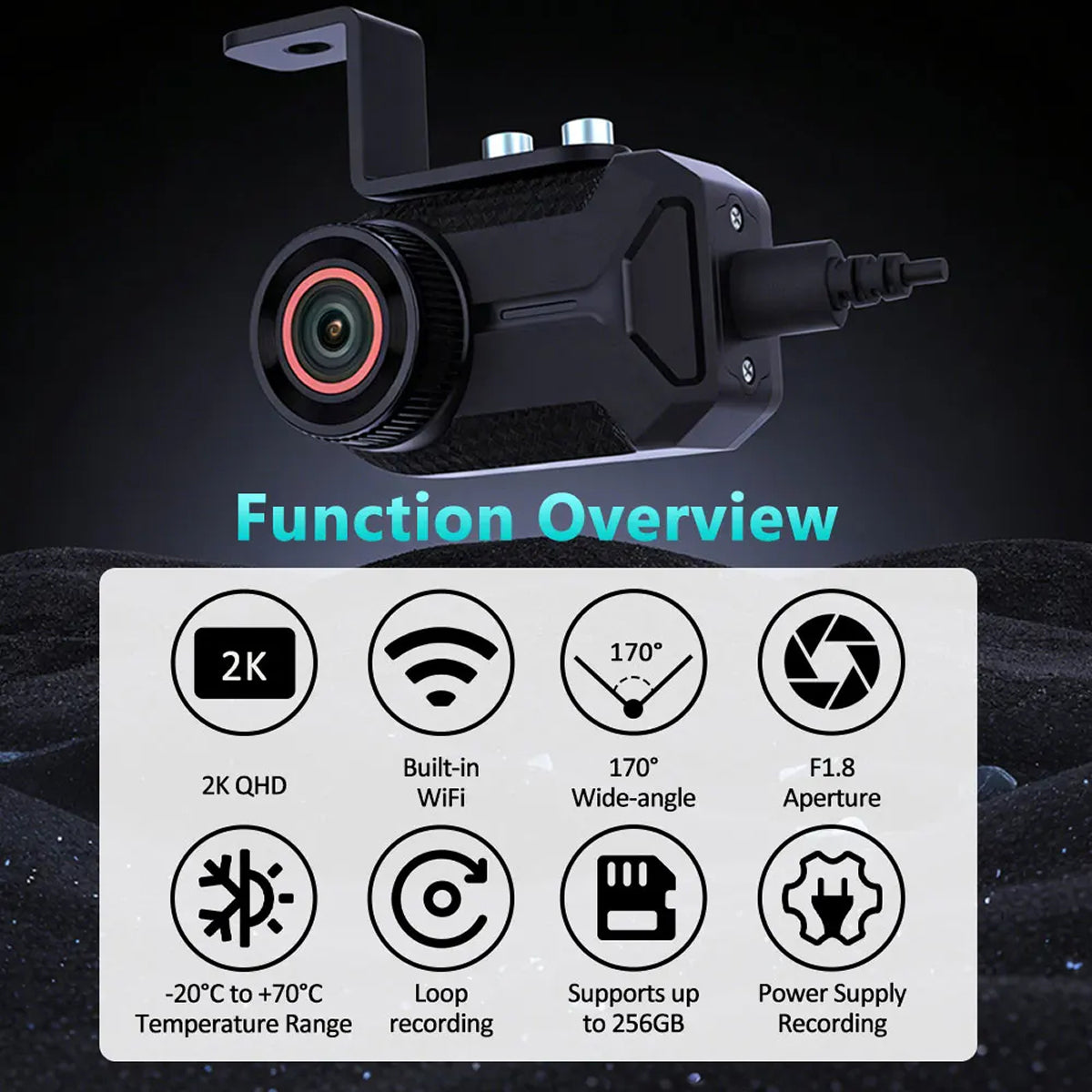 GearShoto 2K QHD Waterproof Motorcycle Dash Cam with WiFi
