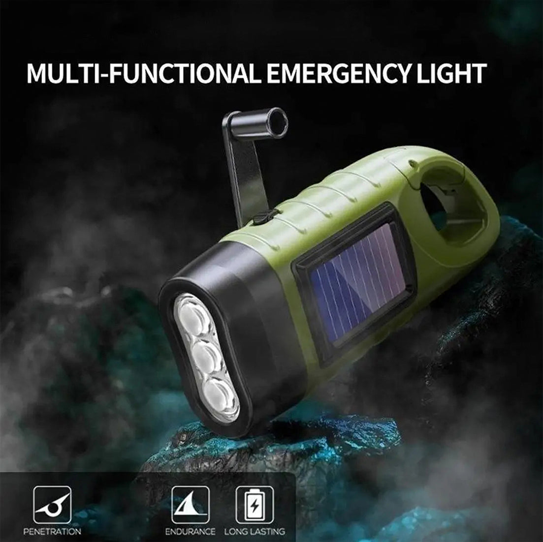GravikSkio Wind Up Torch | Solar & Hand Crank Emergency LED Light