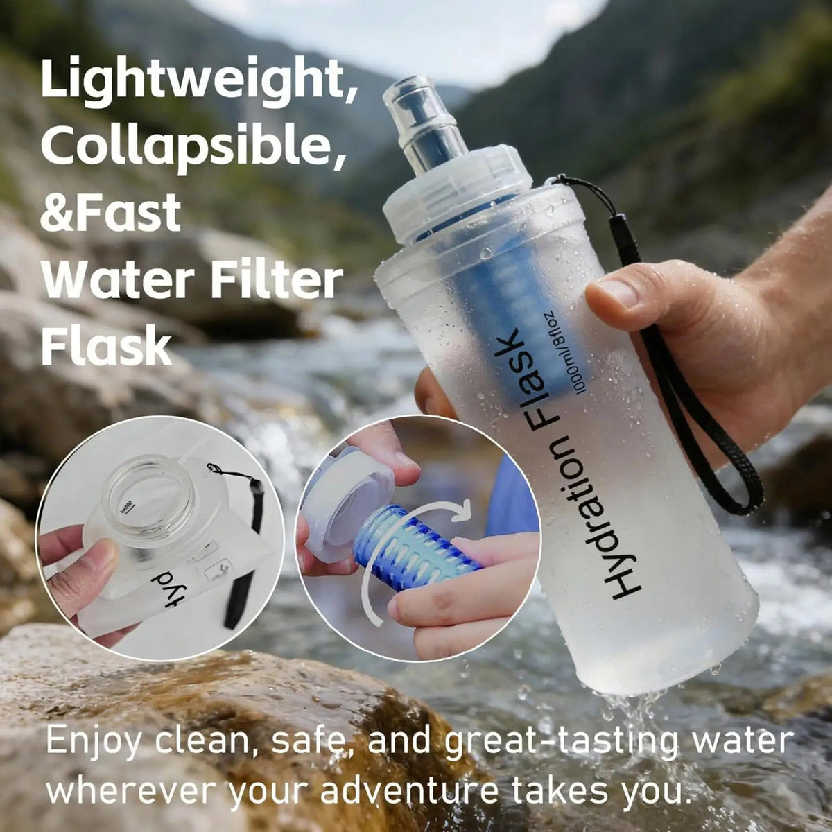 Klentax 1000ml Collapsible Water Filter Bottle UK