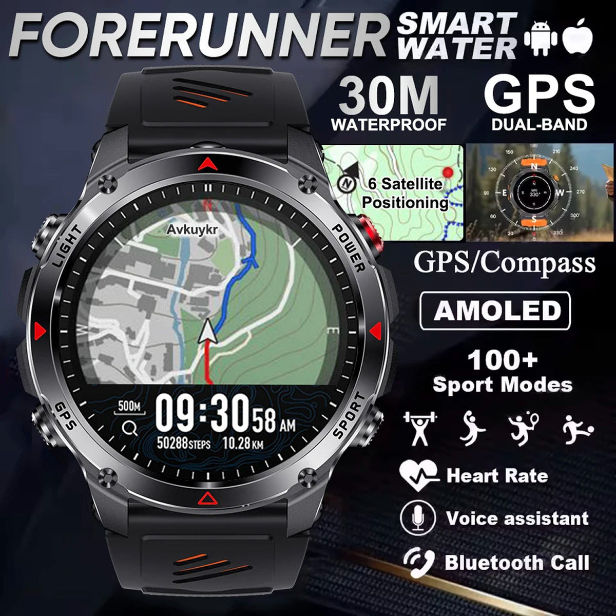 Pexoriax Rugged GPS Smartwatch with AMOLED Display