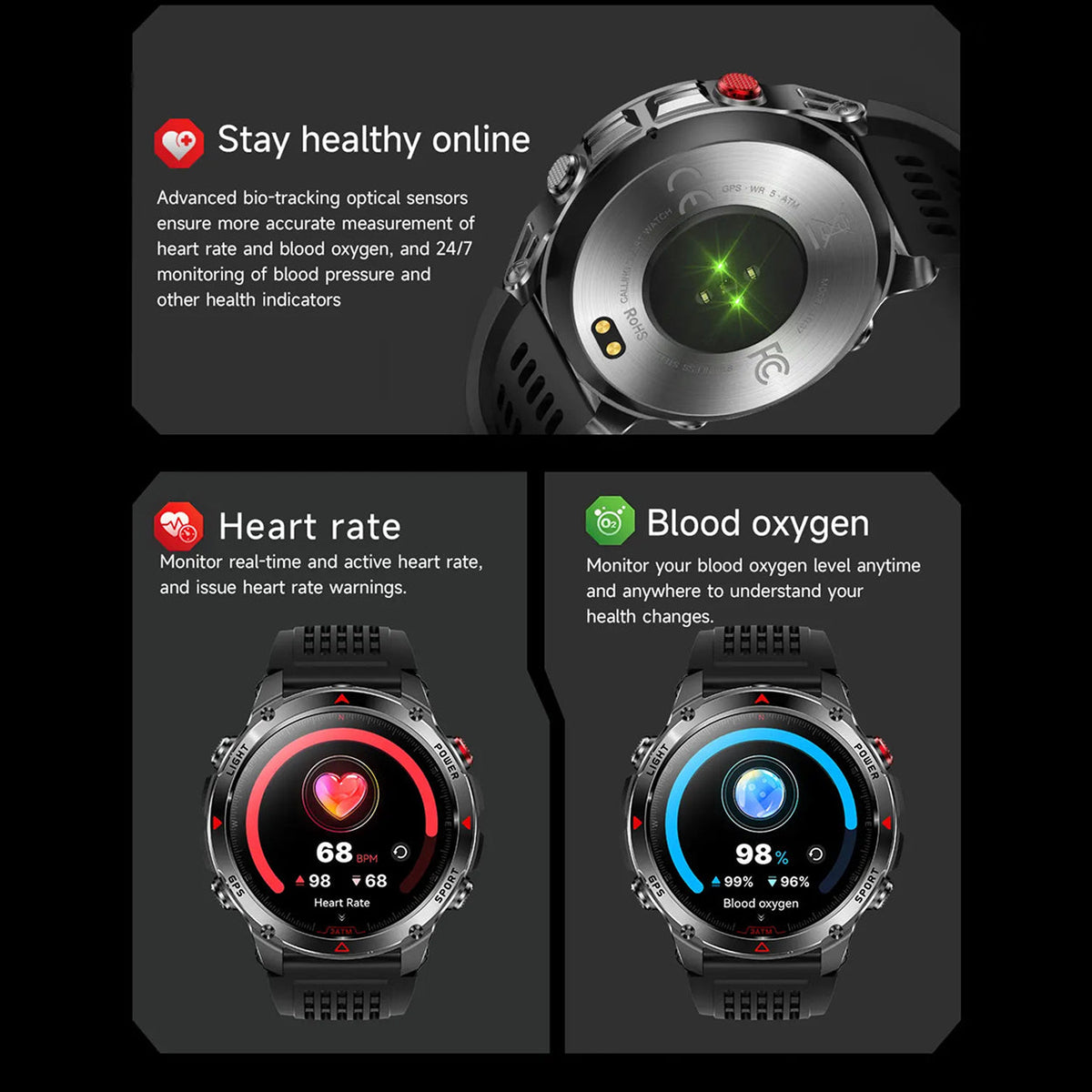 Pexoriax Rugged GPS Smartwatch with AMOLED Display