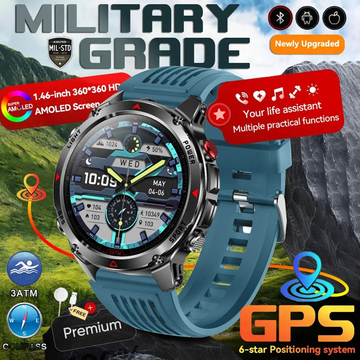 Pexoriax Rugged GPS Smartwatch with AMOLED Display