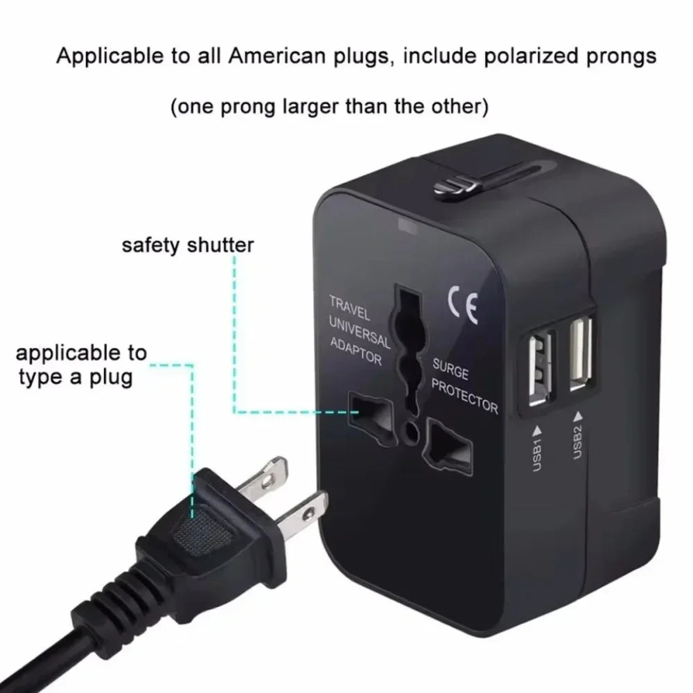 PlugoNes Universal Travel Plug Adapter | 150+ Countries & Dual USB