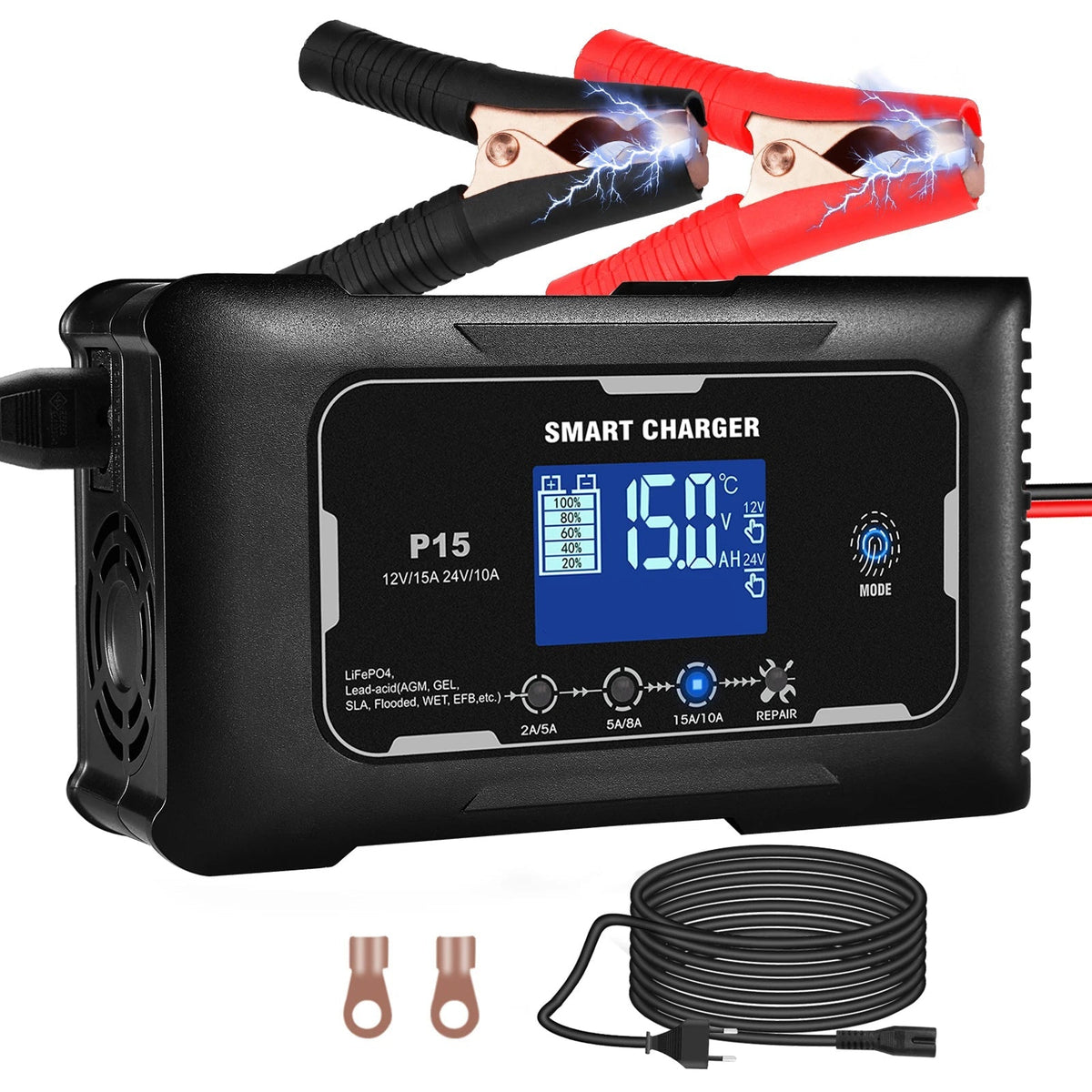 JoltNapo Smart 12V 24V Car Battery Charger & Repairer