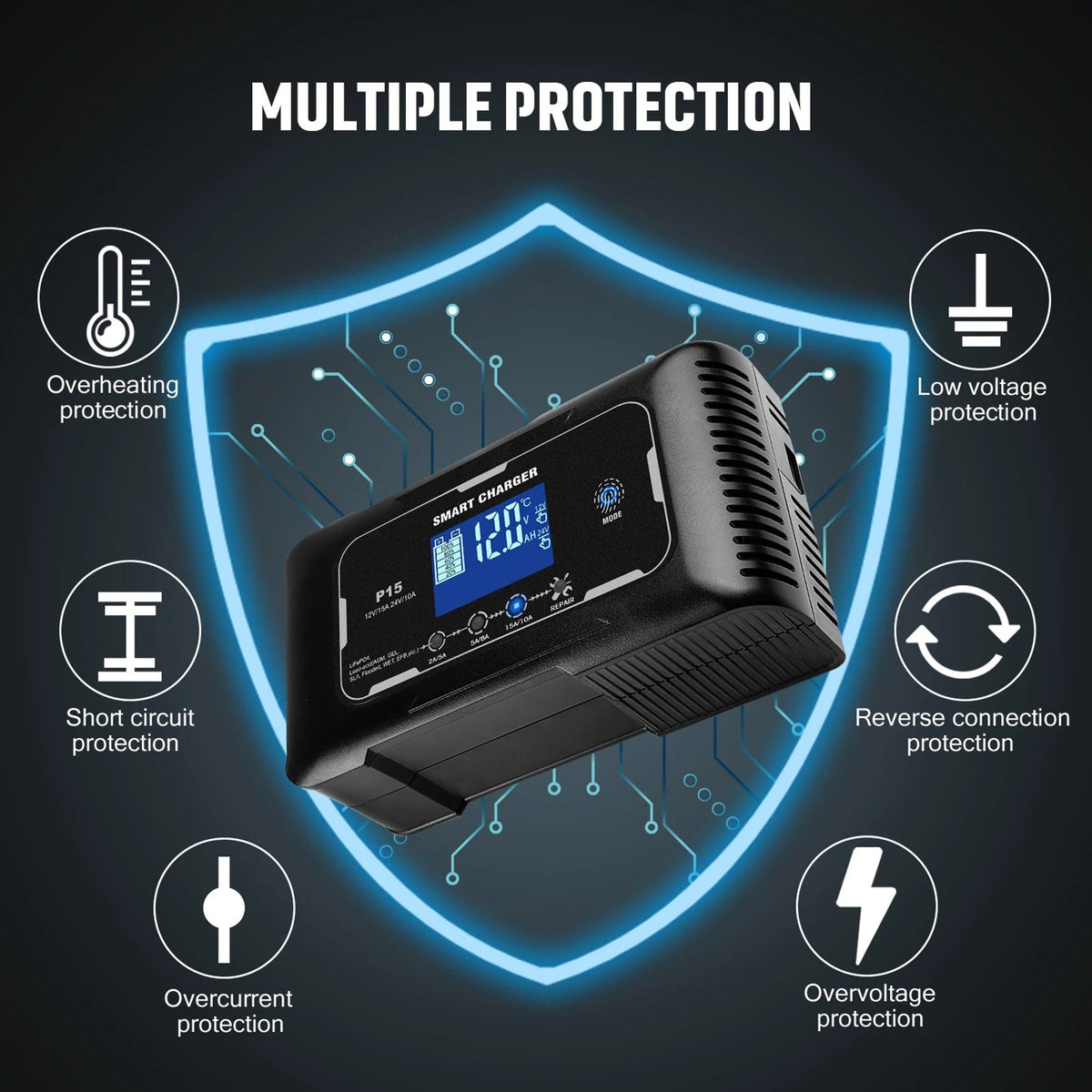 JoltNapo Smart 12V 24V Car Battery Charger & Repairer