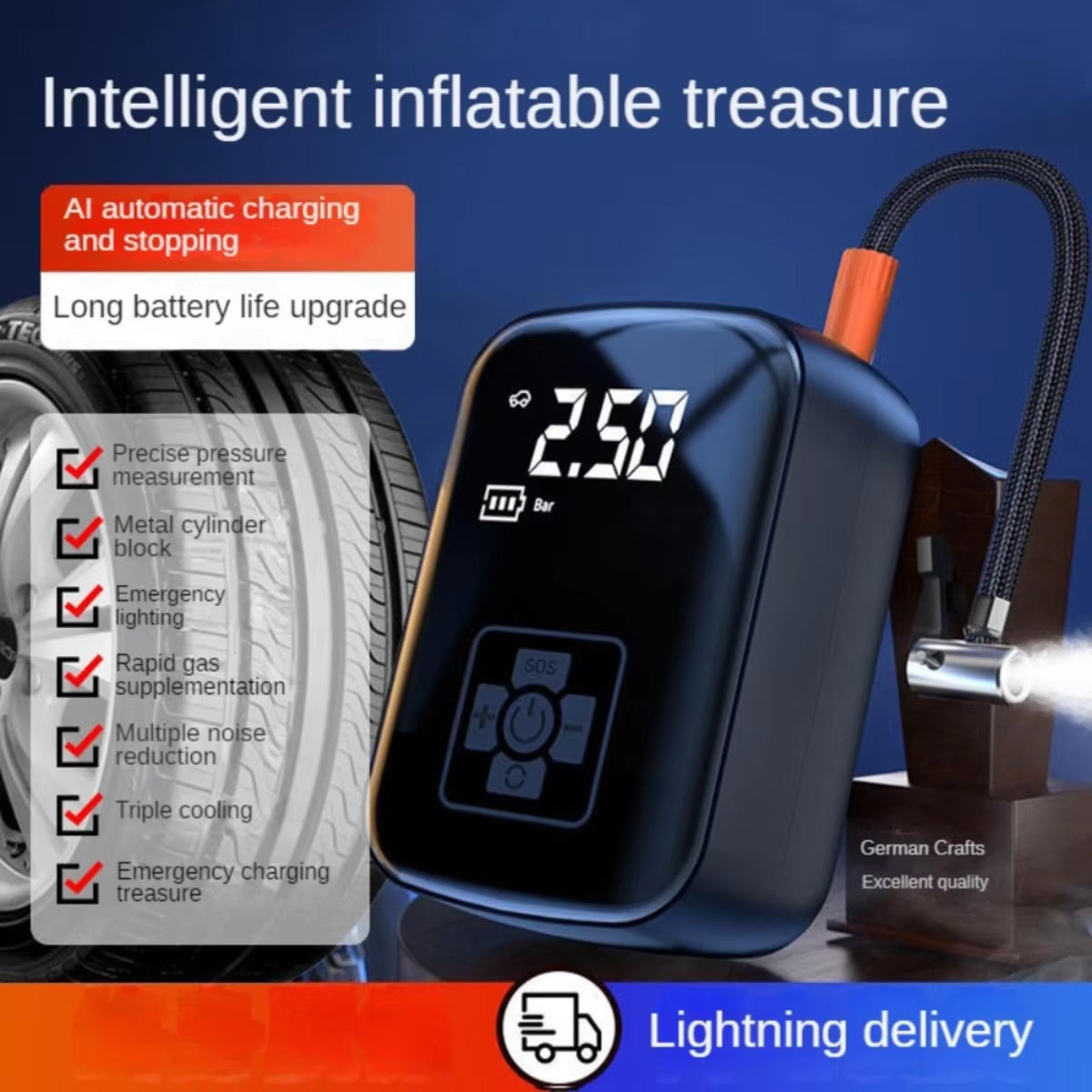 BlitzoPum Portable Dual-Pump Tyre Inflator for Cars and Bikes UK