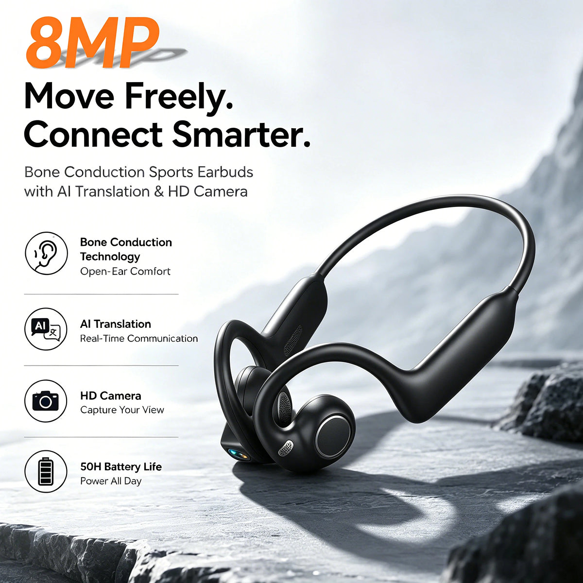 CamBudsie Bone Headphones With 8MP HD Camera & AI