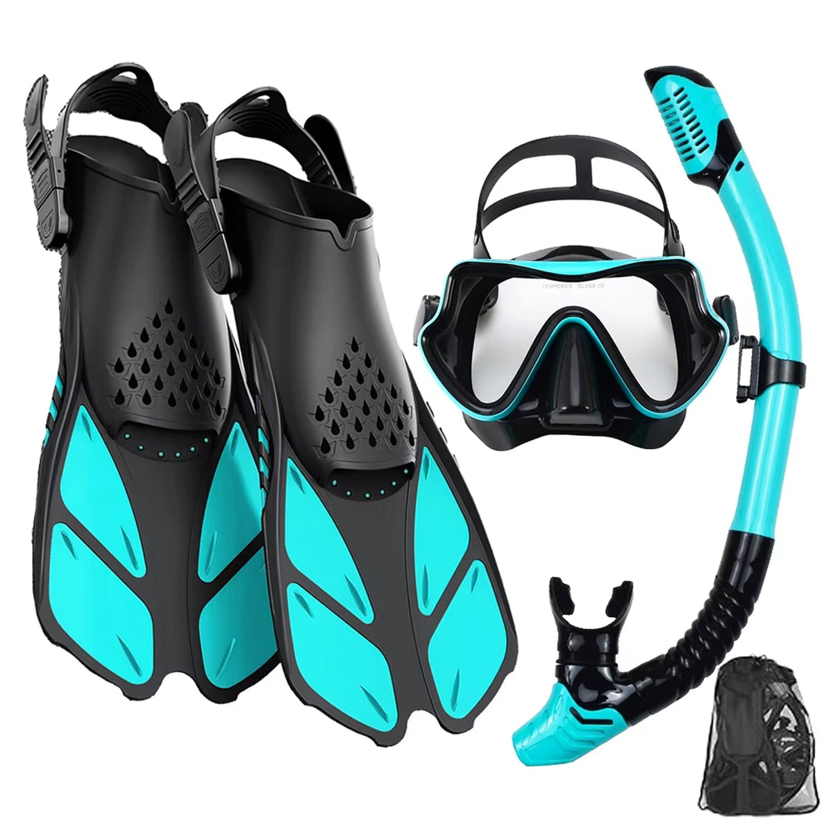 DeepBrez Snorkel Set with 180° Panoramic Mask and Adjustable Fins