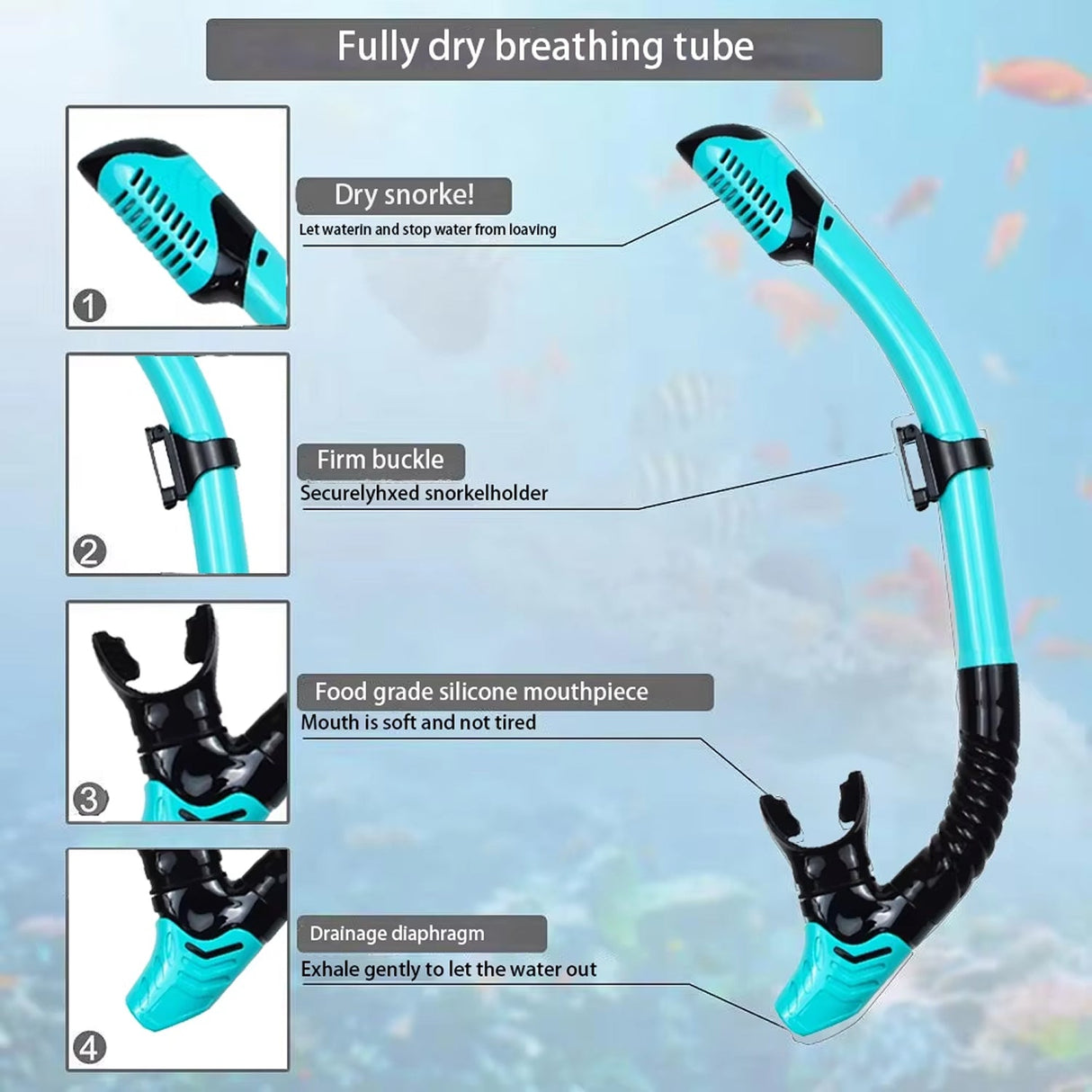 DeepBrez Snorkel Set with 180° Panoramic Mask and Adjustable Fins