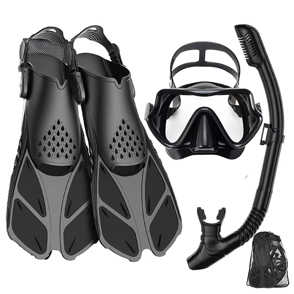 DeepBrez Snorkel Set with 180° Panoramic Mask and Adjustable Fins