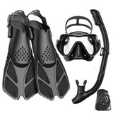 DeepBrez Snorkel Set with 180° Panoramic Mask and Adjustable Fins