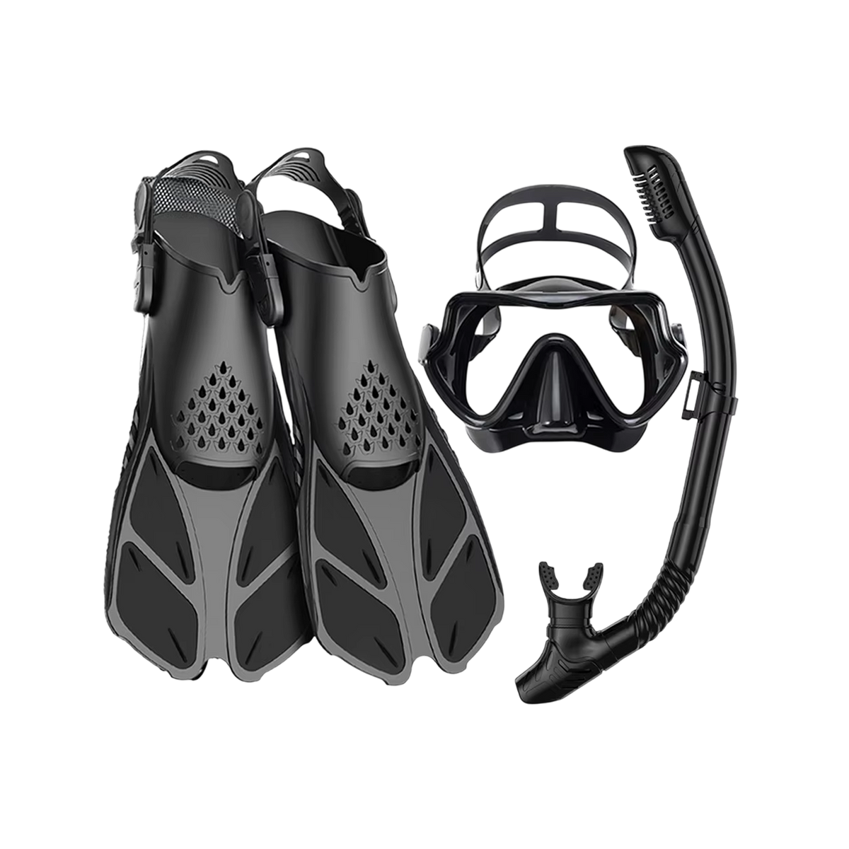 DeepBrez Snorkel Set with 180° Panoramic Mask and Adjustable Fins