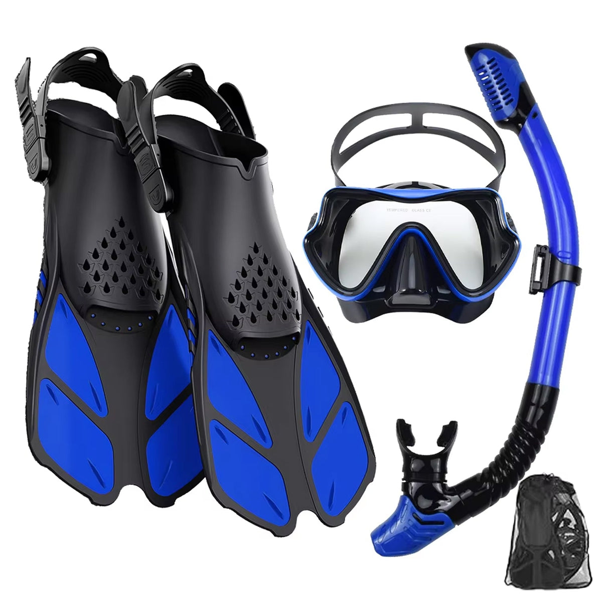 DeepBrez Snorkel Set with 180° Panoramic Mask and Adjustable Fins