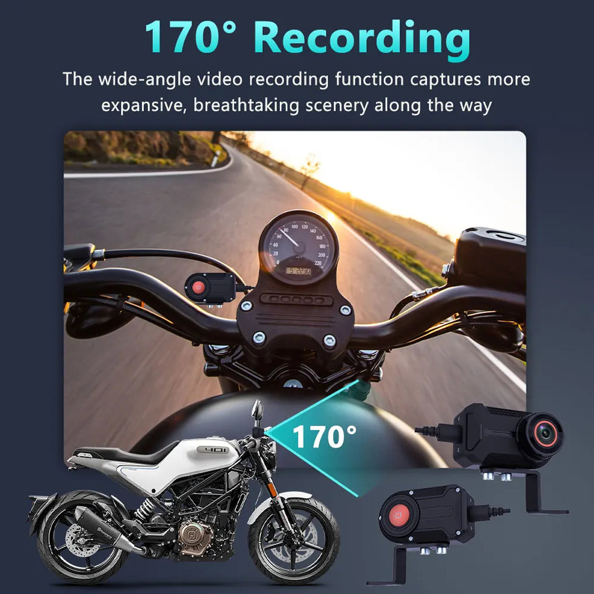 GearShoto 2K QHD Waterproof Motorcycle Dash Cam with WiFi