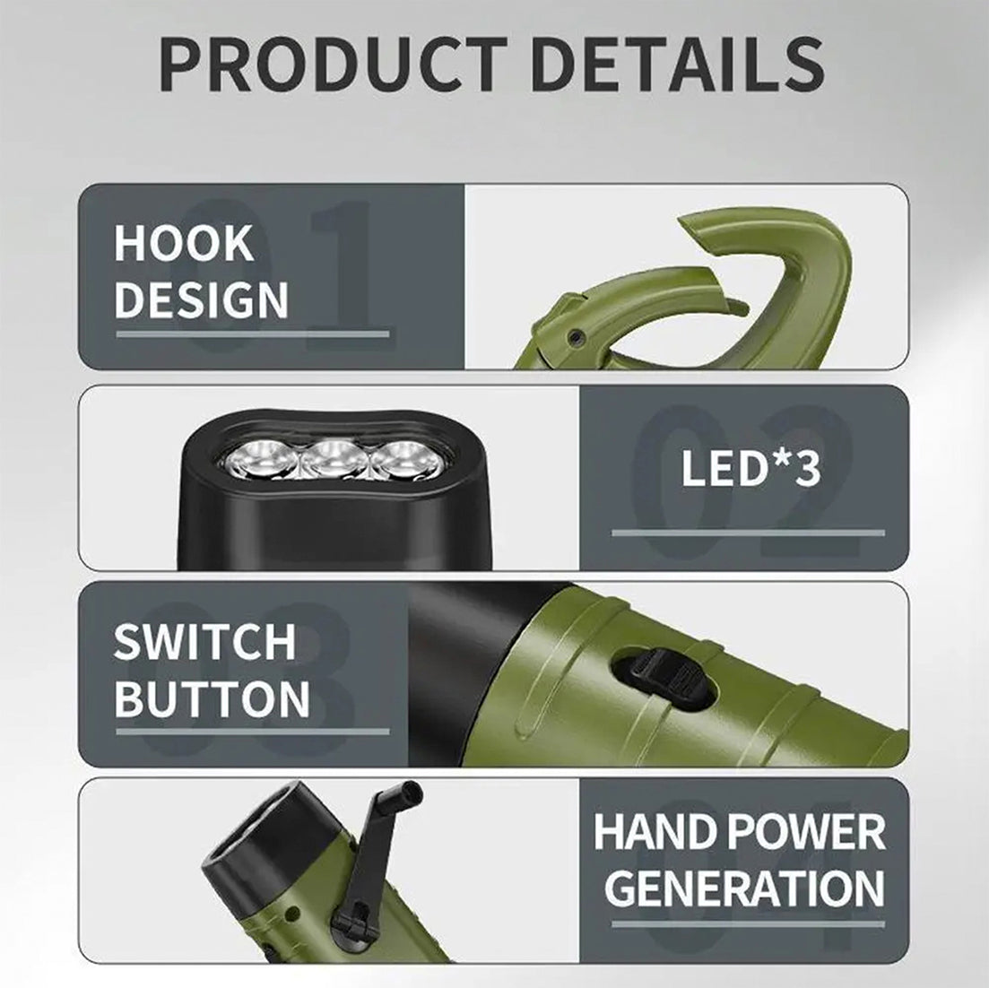 GravikSkio Wind Up Torch | Solar & Hand Crank Emergency LED Light