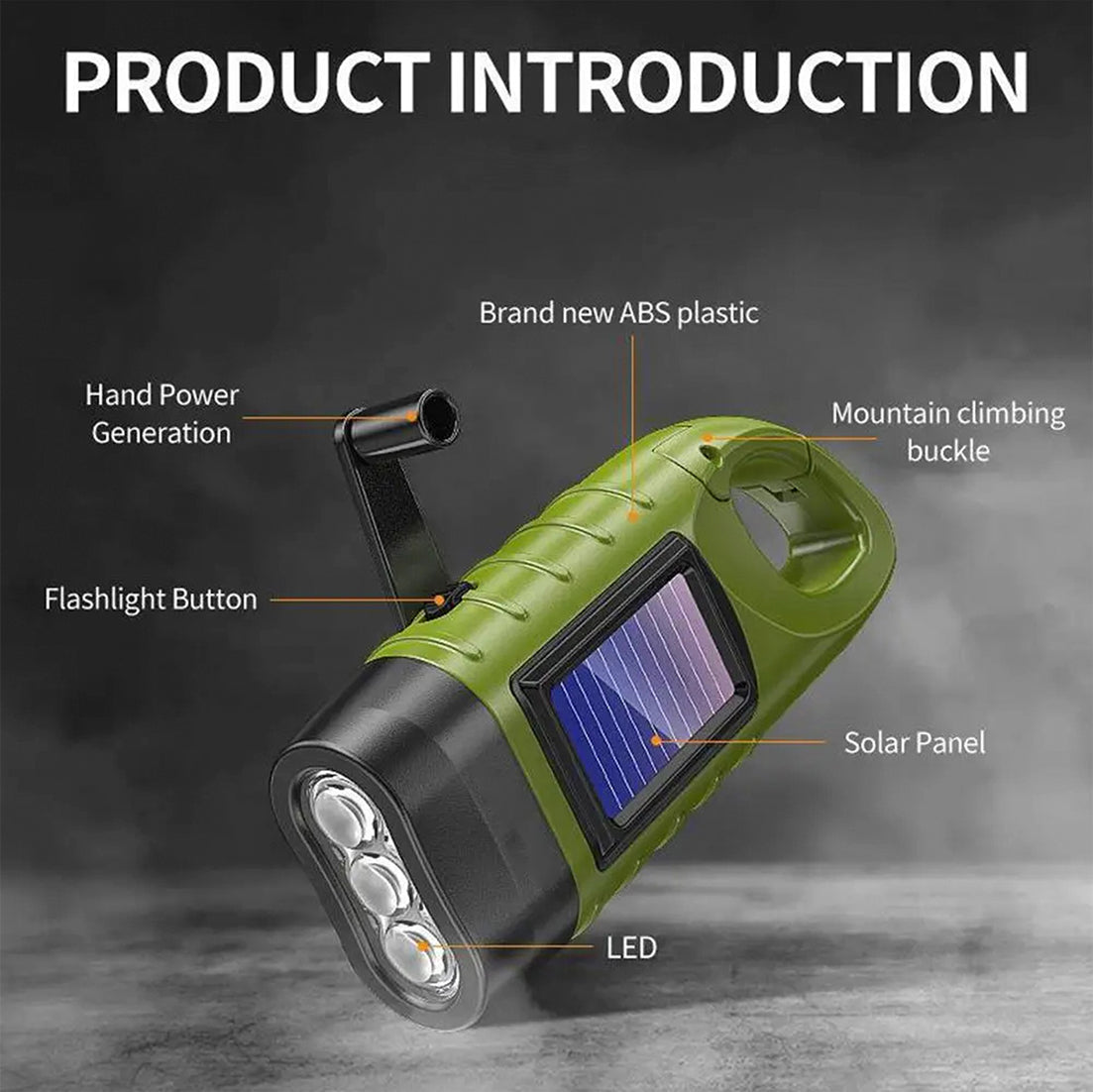 GravikSkio Wind Up Torch | Solar & Hand Crank Emergency LED Light