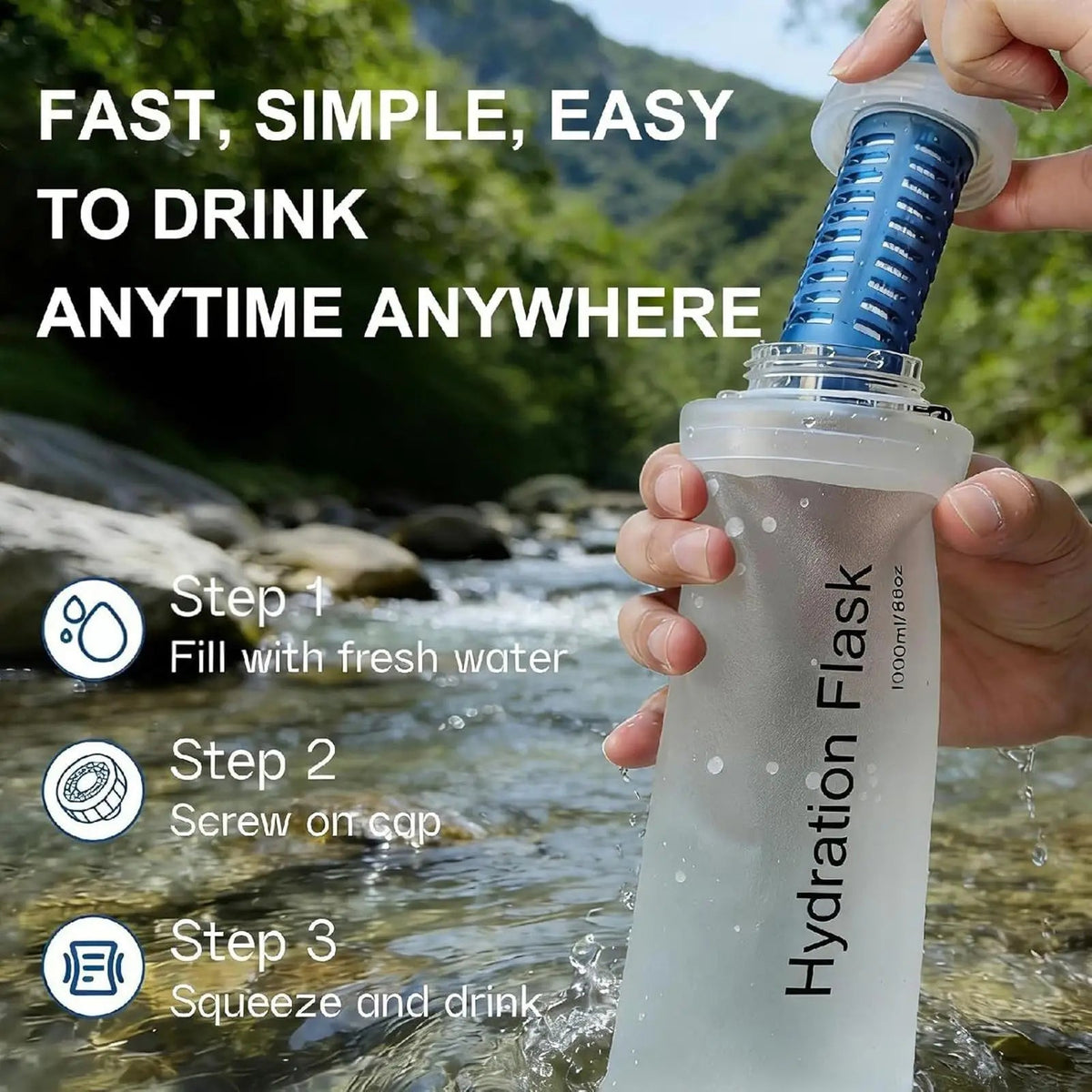 Klentax 1000ml Collapsible Water Filter Bottle UK