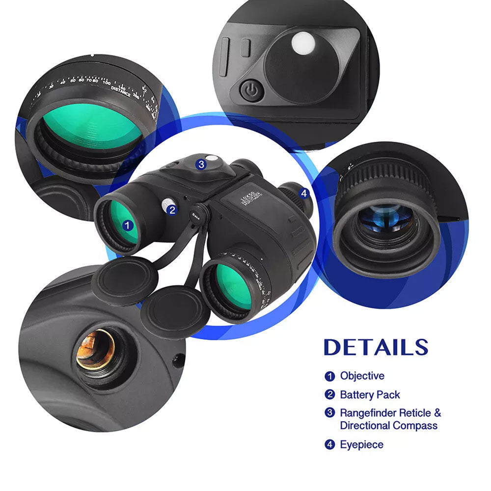 NautixCor 10x50 Marine Binoculars with Compass & Rangefinder