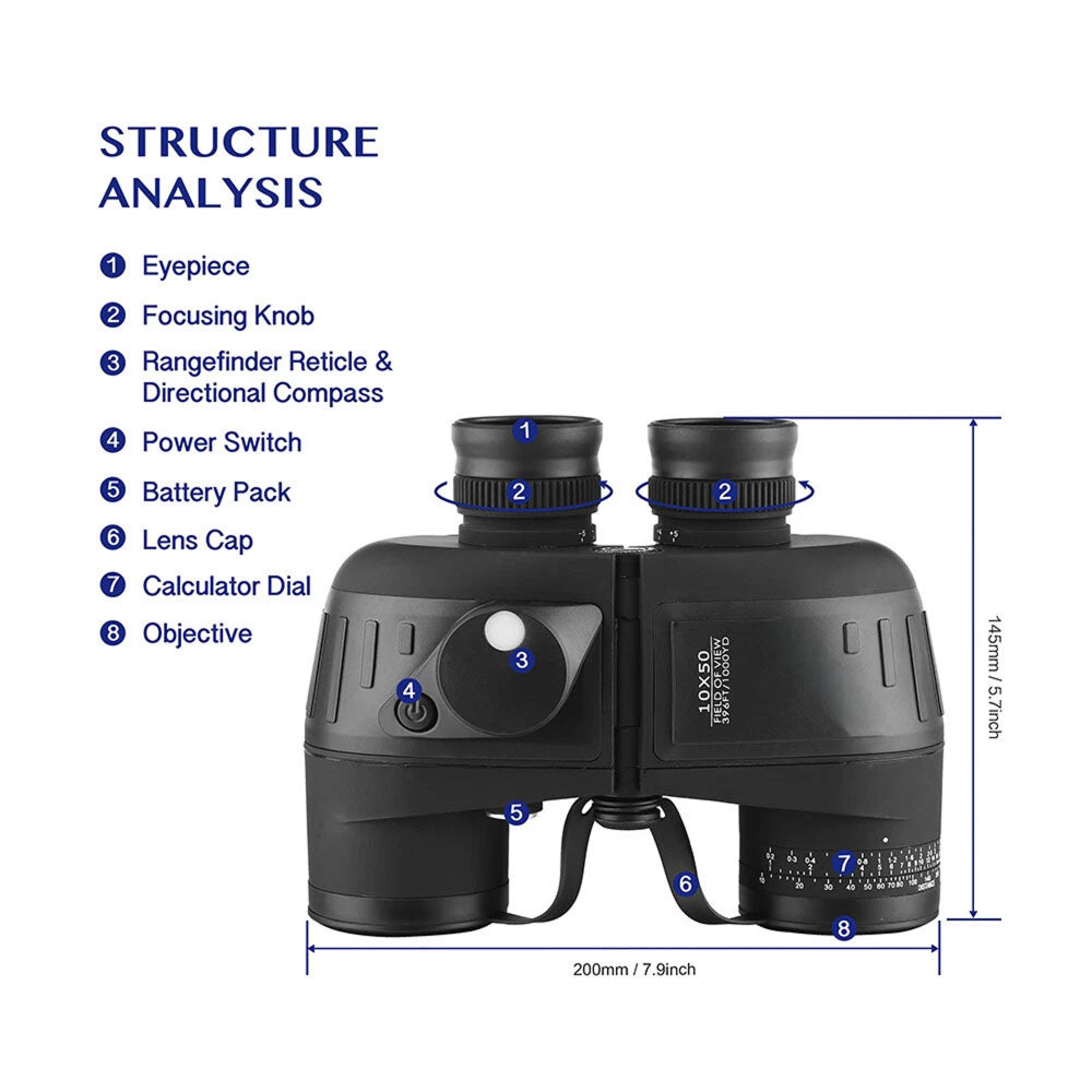 NautixCor 10x50 Marine Binoculars with Compass & Rangefinder