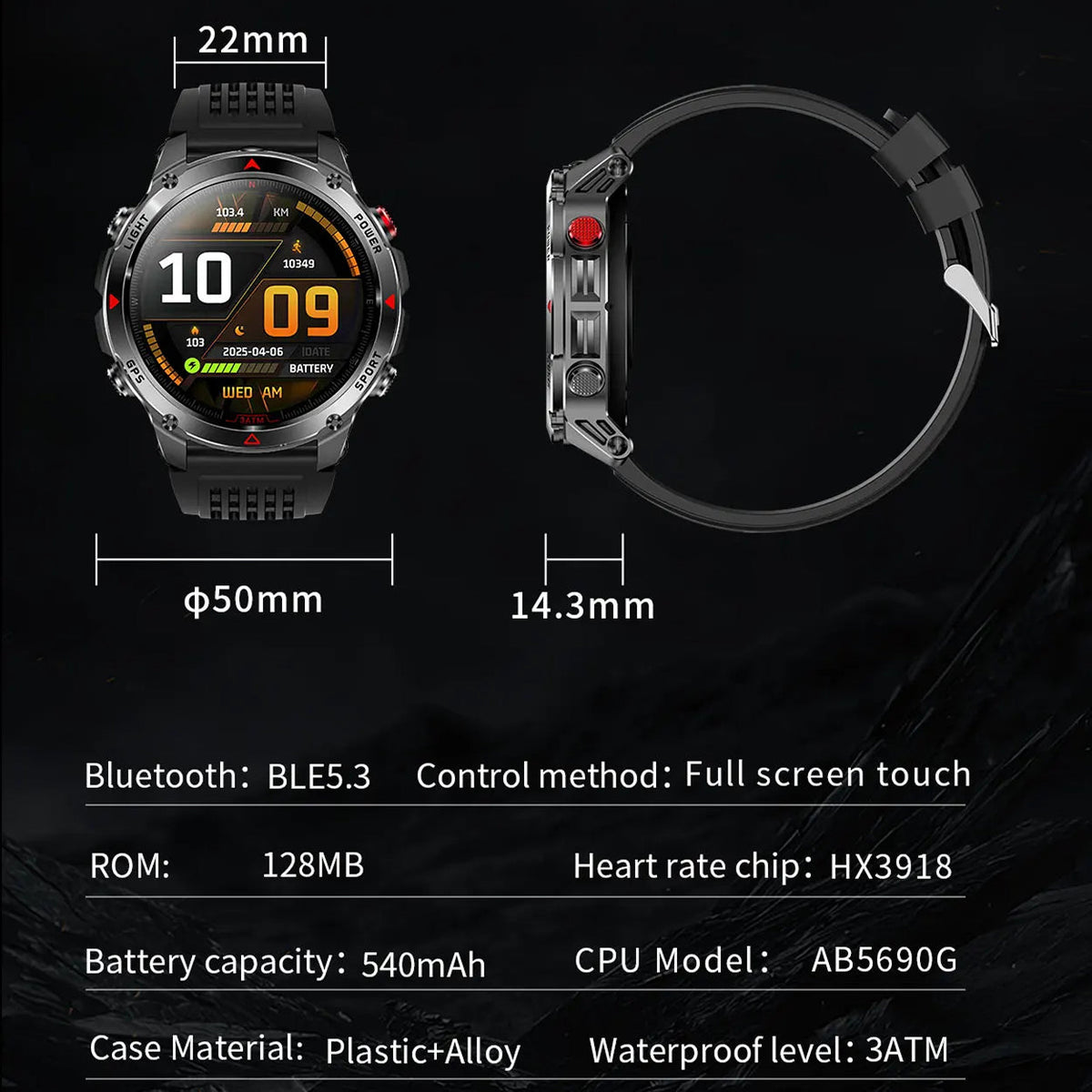 Pexoriax Rugged GPS Smartwatch with AMOLED Display