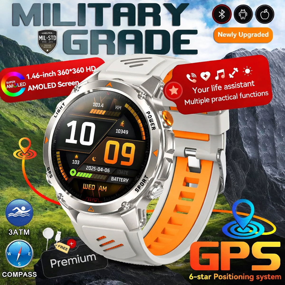 Pexoriax Rugged GPS Smartwatch with AMOLED Display