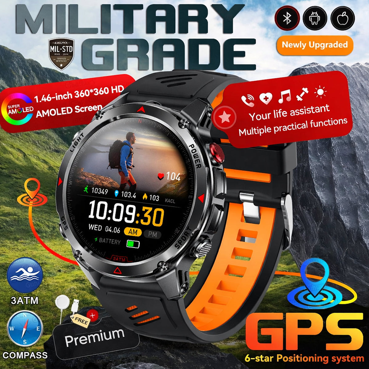 Pexoriax Rugged GPS Smartwatch with AMOLED Display