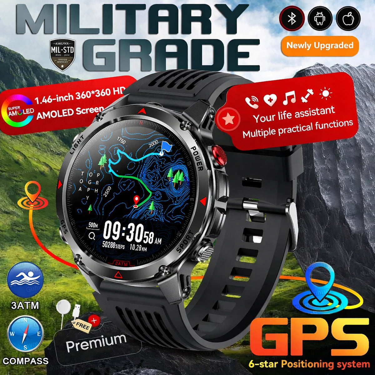 Pexoriax Rugged GPS Smartwatch with AMOLED Display