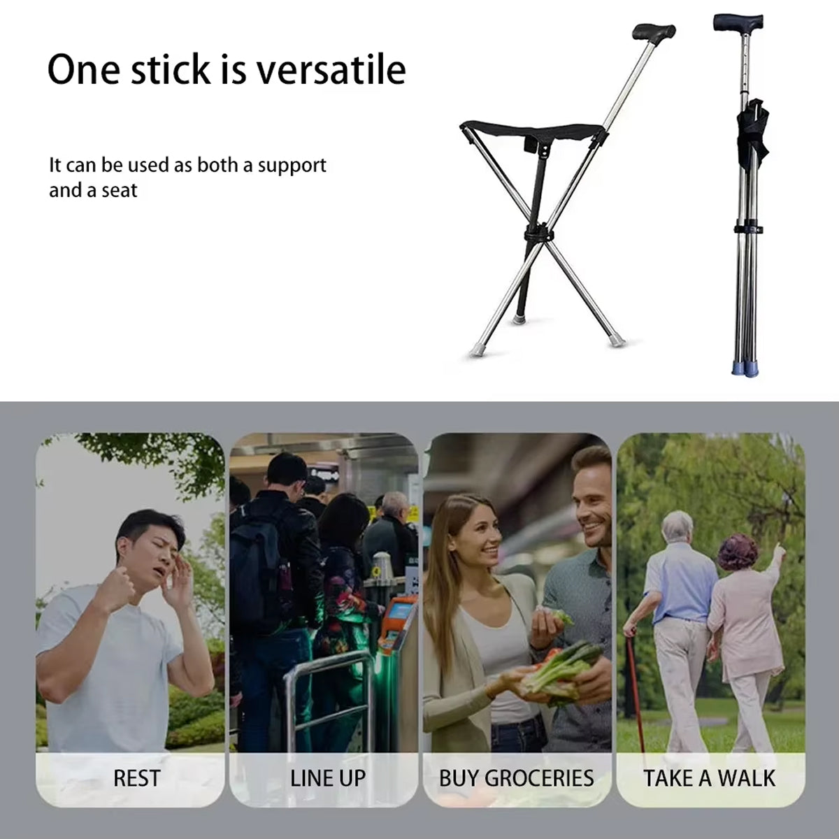 Restixi 2-in-1 Folding Walking Stick Seat for Mobility
