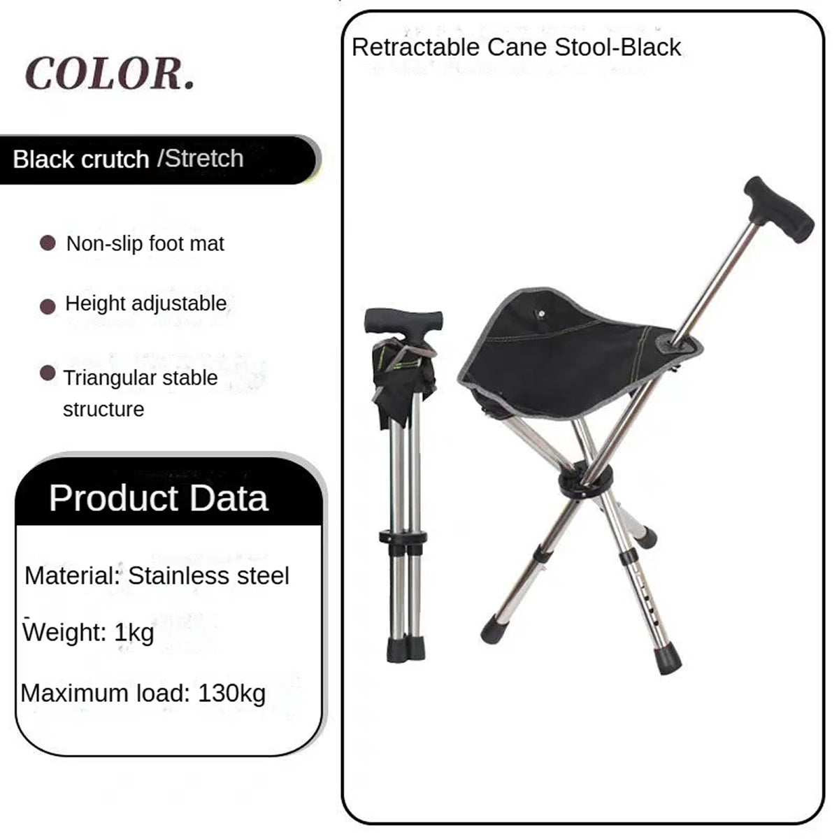 Restixi 2-in-1 Folding Walking Stick Seat for Mobility