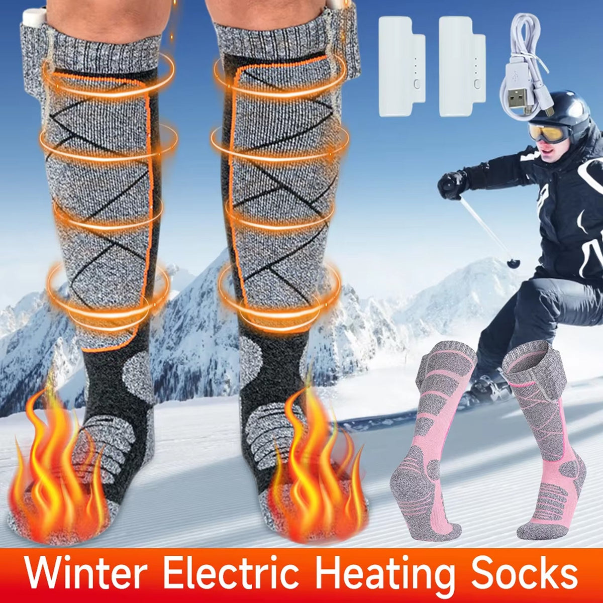 SkiHeati Rechargeable Heated Ski Socks for Winter Sports & Hiking