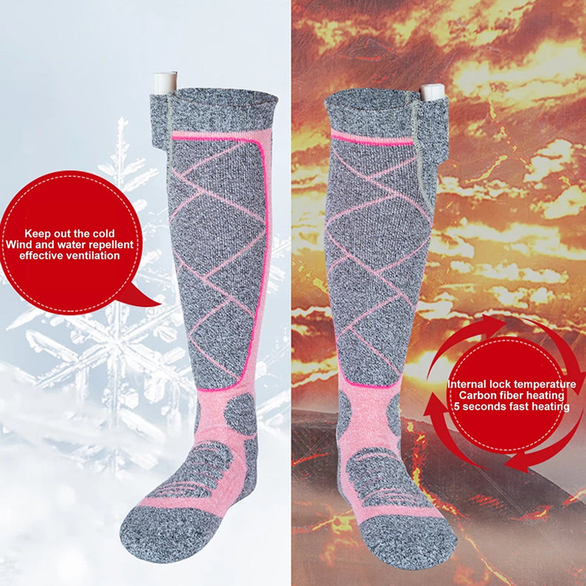 SkiHeati Rechargeable Heated Ski Socks for Winter Sports & Hiking