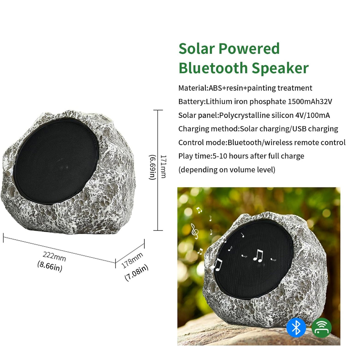 SoniiBloom Solar Powered Rock Speaker for Gardens