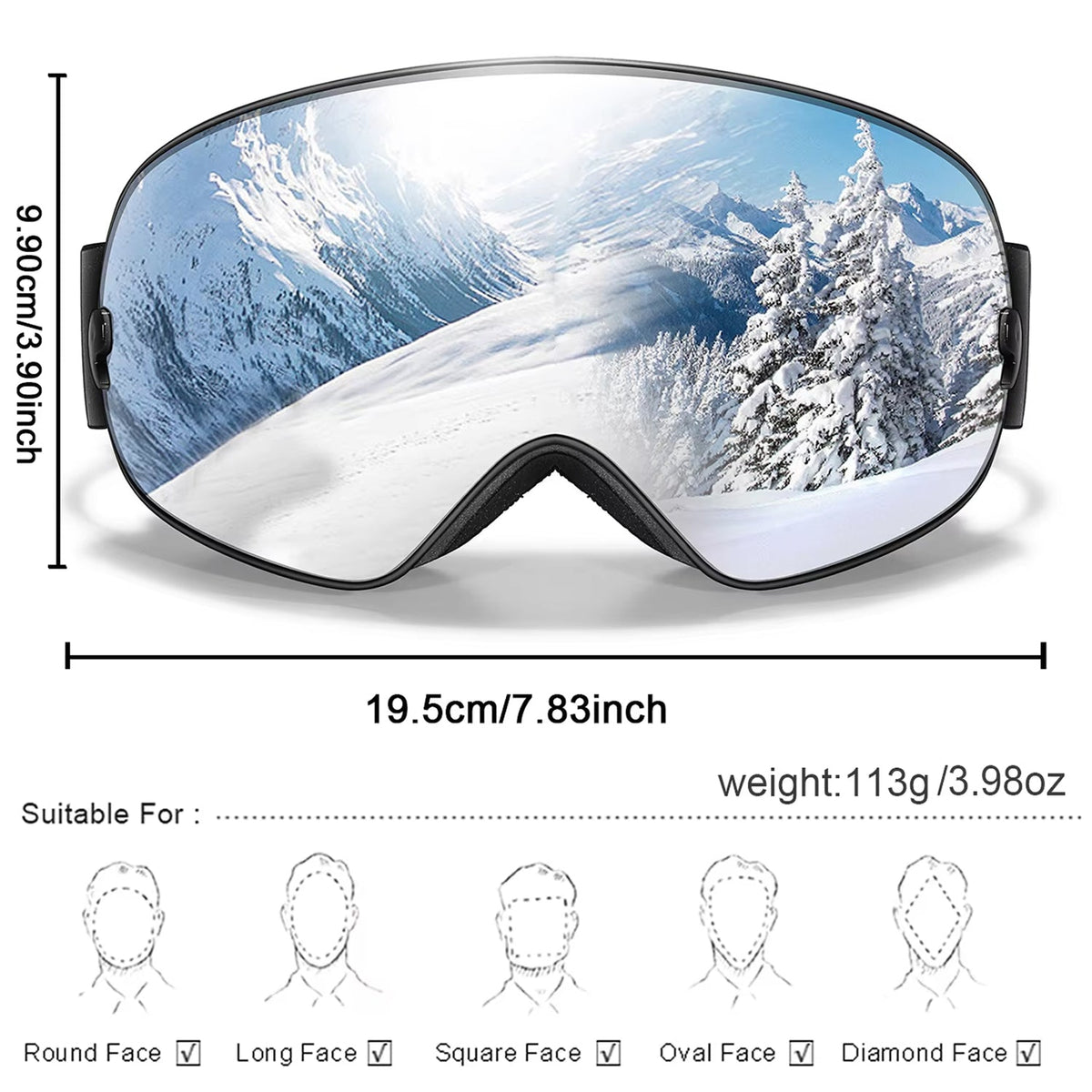 VisoSlax OTG Ski & Snowboard Goggles | Anti-Fog Dual Lens